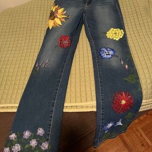 Hand painted  flared leg jeans